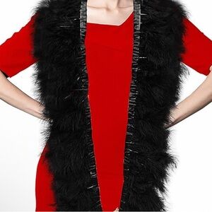 Black Turkey marabou feather with satin ribbon trim approx 5-6”W by 60” L
